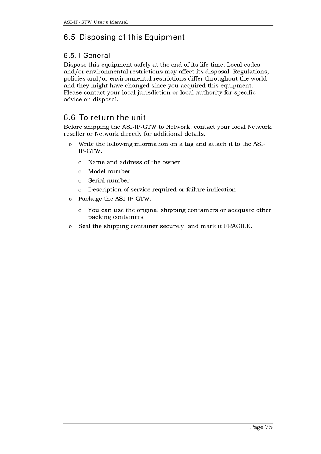 Network Technologies ASI-IP-GTW, DVB-ASI to IP user manual Disposing of this Equipment, To return the unit, General 