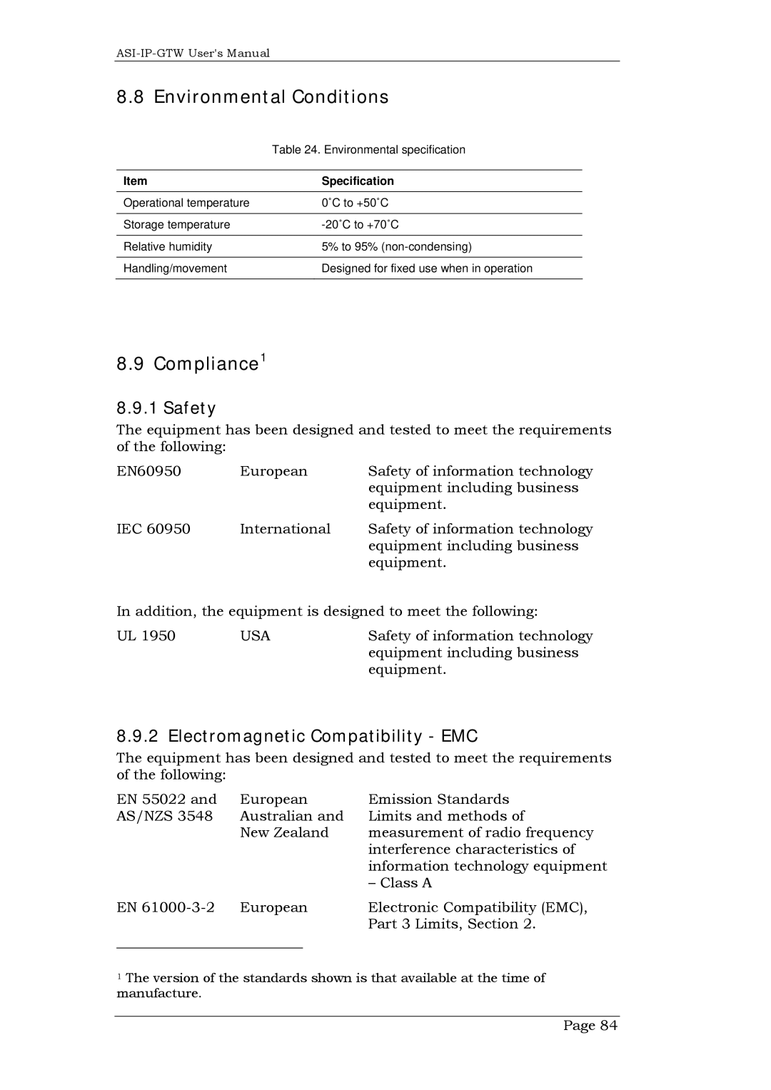 Network Technologies DVB-ASI to IP Environmental Conditions, Compliance1, Safety, Electromagnetic Compatibility EMC 