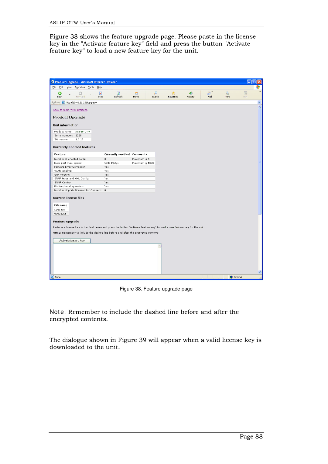 Network Technologies DVB-ASI to IP, ASI-IP-GTW user manual Feature upgrade 