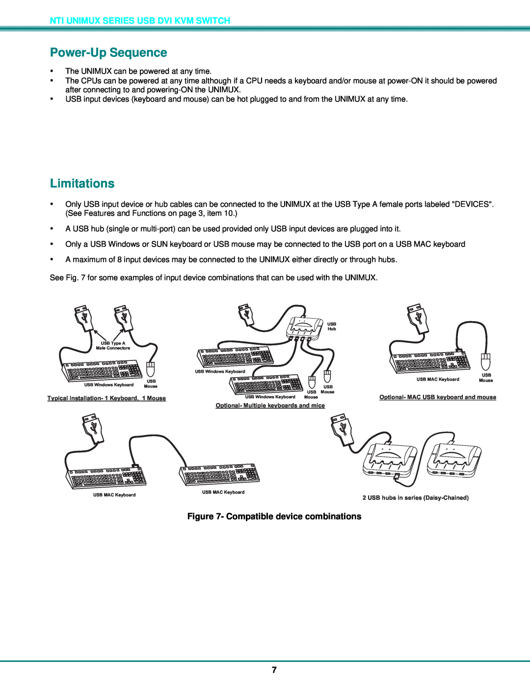 Network Technologies DVI-4 operation manual Power-Up Sequence, Limitations, Compatible device combinations 
