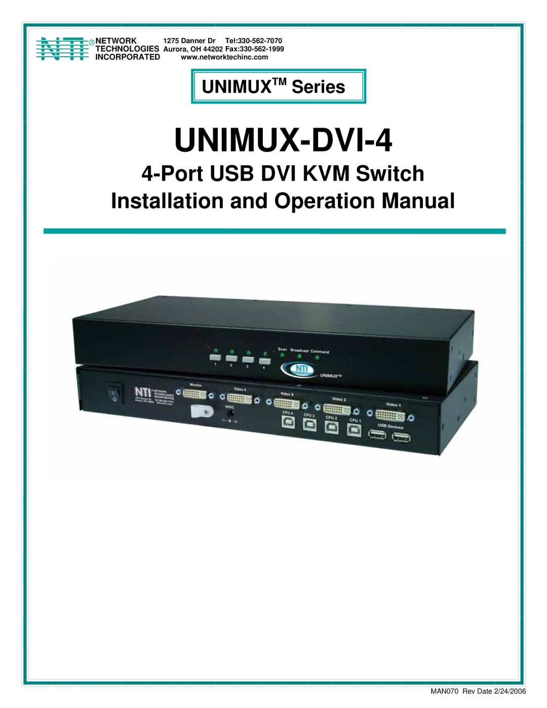 Network Technologies operation manual UNIMUX-DVI-4 