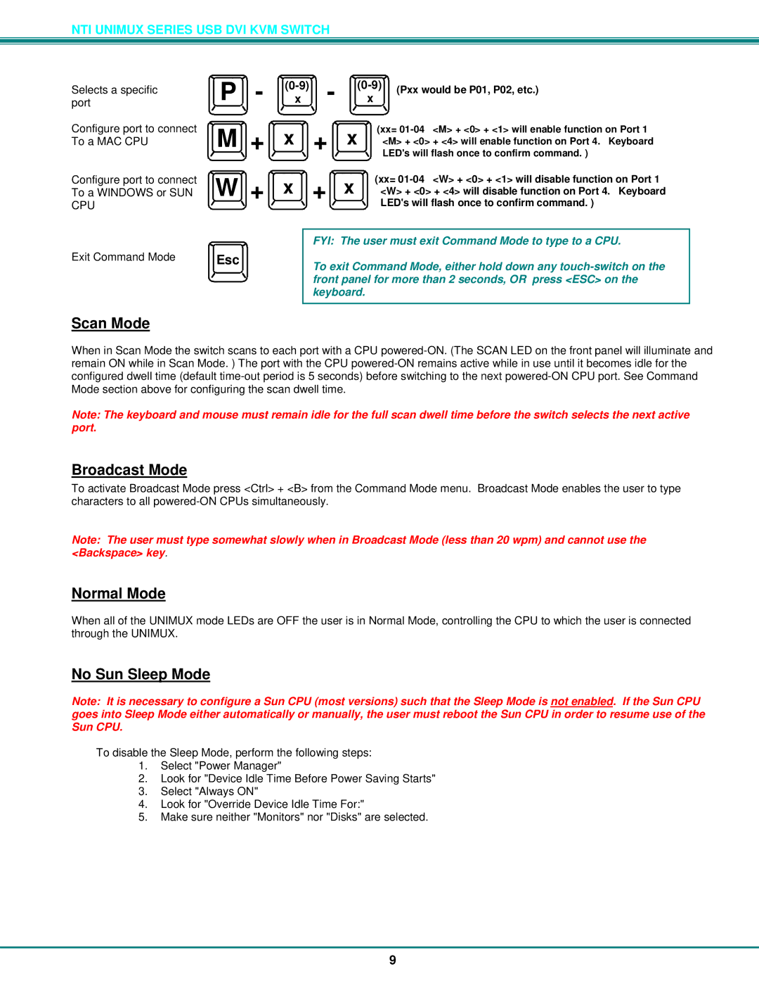 Network Technologies DVI-4 operation manual Scan Mode 