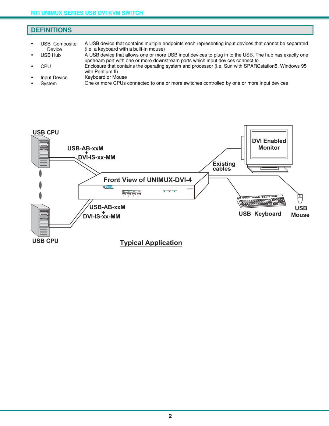 Network Technologies DVI-4 operation manual Definitions, Cpu 