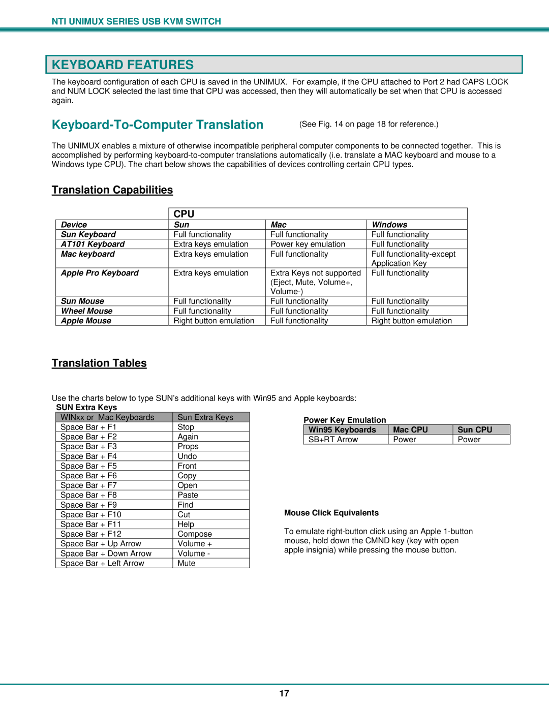 Network Technologies DVI-x operation manual Keyboard Features, Keyboard-To-Computer Translation, Translation Capabilities 