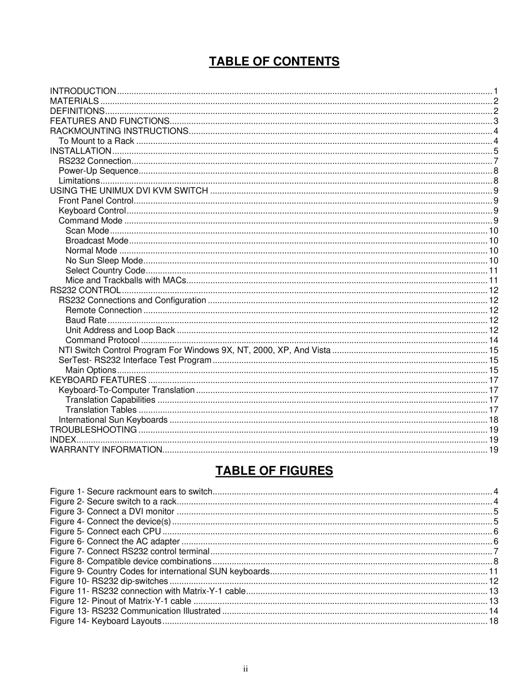 Network Technologies DVI-x operation manual Table of Contents 