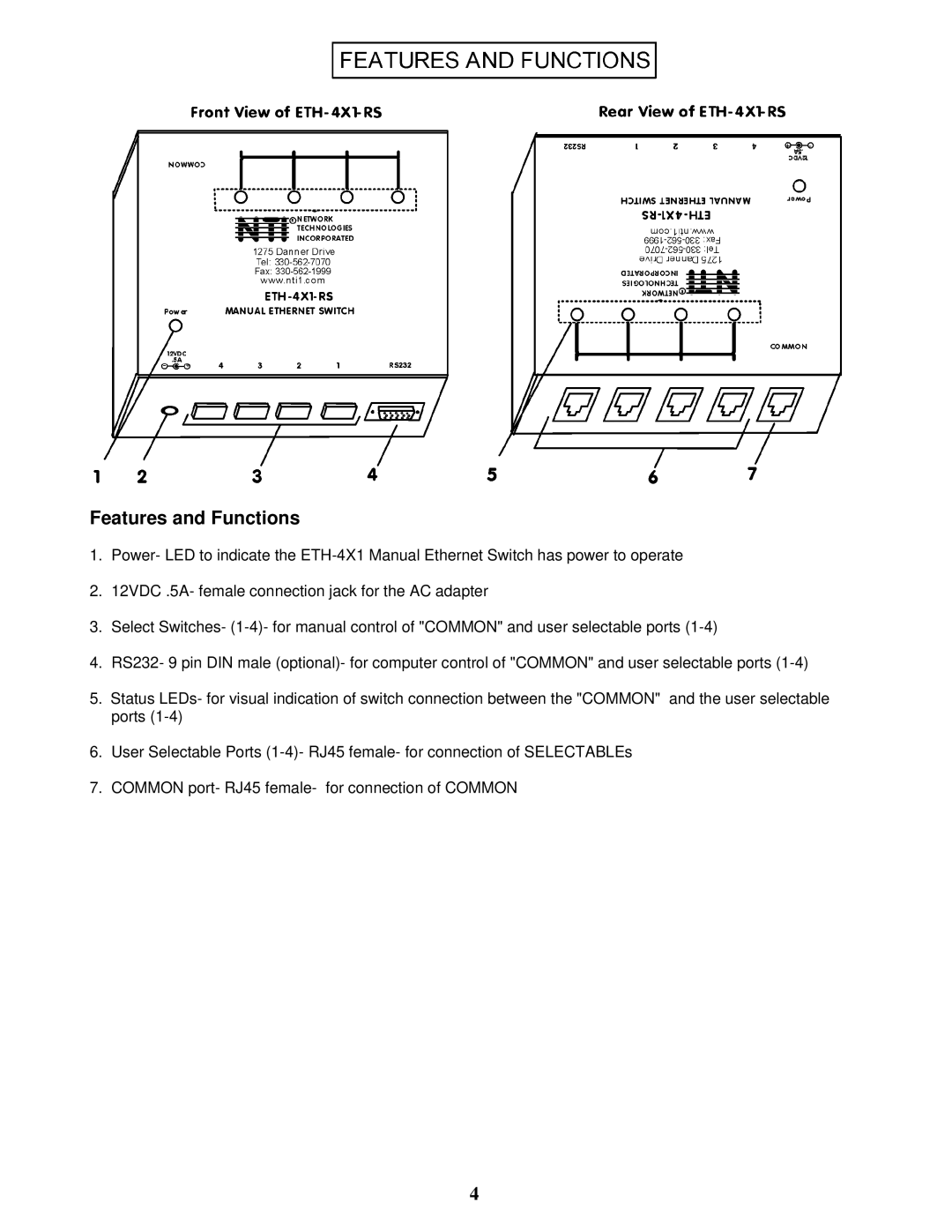 Network Technologies ETH-4X1 / 2X1 manual Features and Functions 