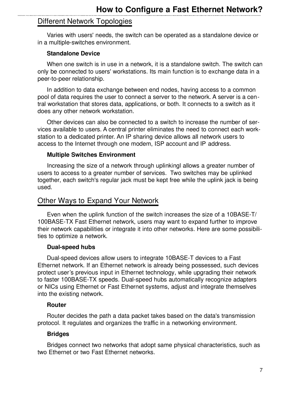 Network Technologies FES-1800 user manual Different Network Topologies, Other Ways to Expand Your Network 