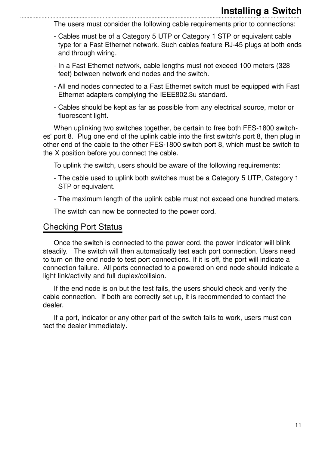 Network Technologies FES-1800 user manual Checking Port Status 