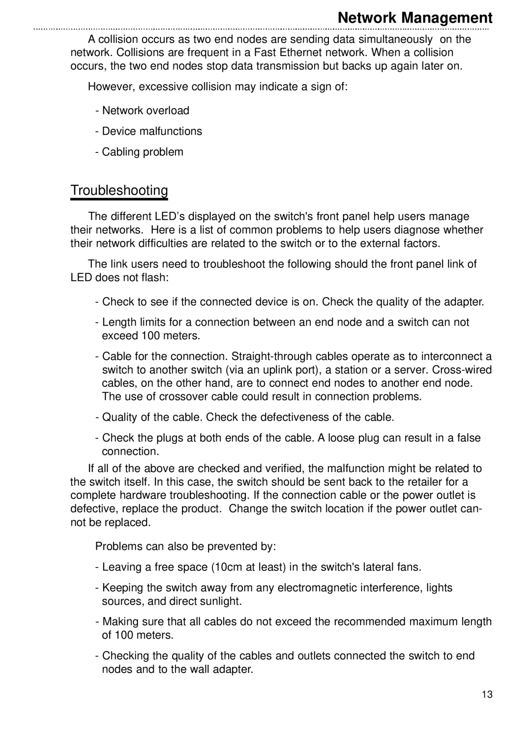 Network Technologies FES-1800 user manual Troubleshooting 