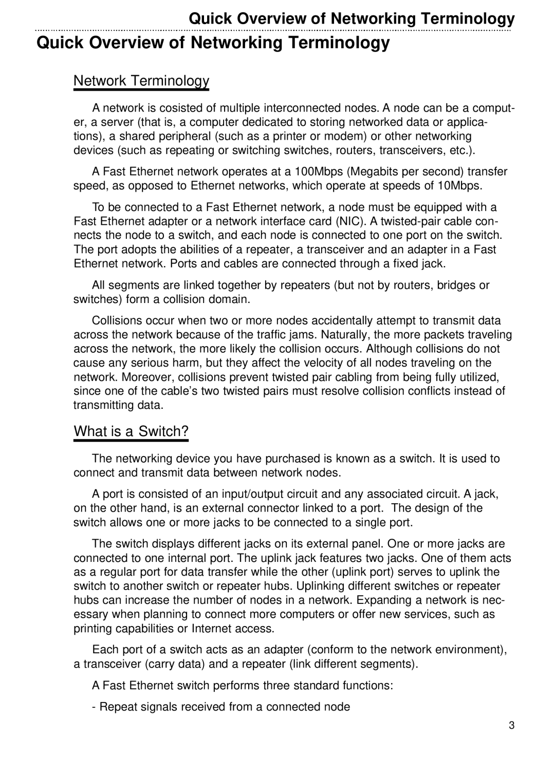 Network Technologies FES-1800 user manual Quick Overview of Networking Terminology, Network Terminology, What is a Switch? 