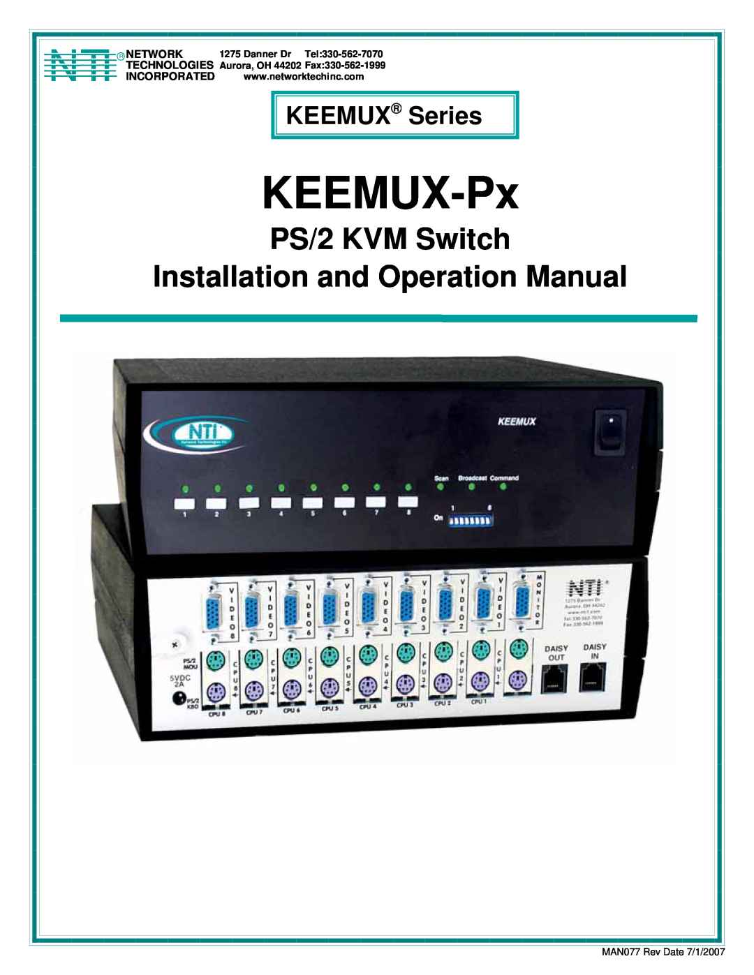 Network Technologies KEEMUX-Px operation manual KEEMUX Series, R Network, Nti Incorporated, PS/2 KVM Switch 