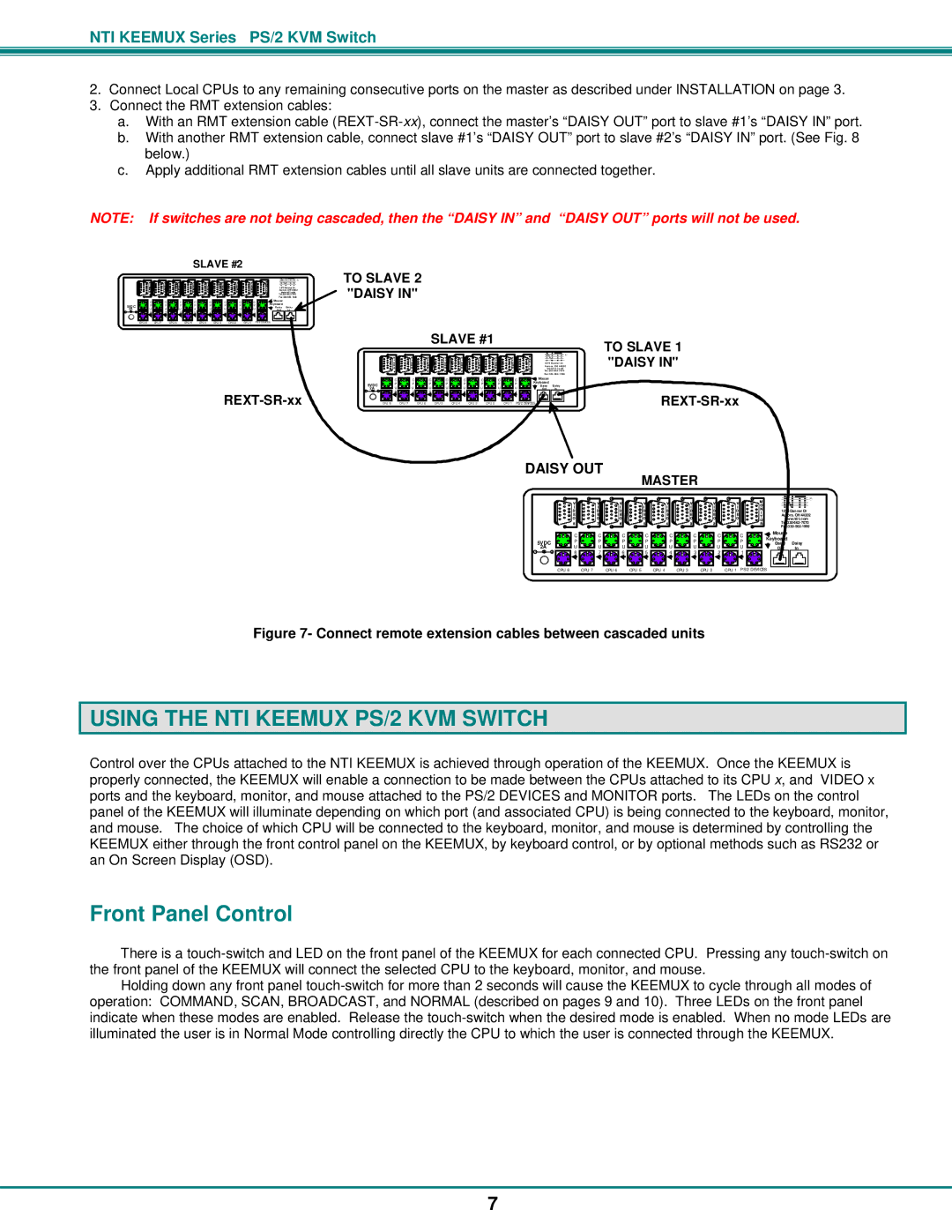 Network Technologies KEEMUX-Px operation manual Using the NTI Keemux PS/2 KVM Switch, Front Panel Control 