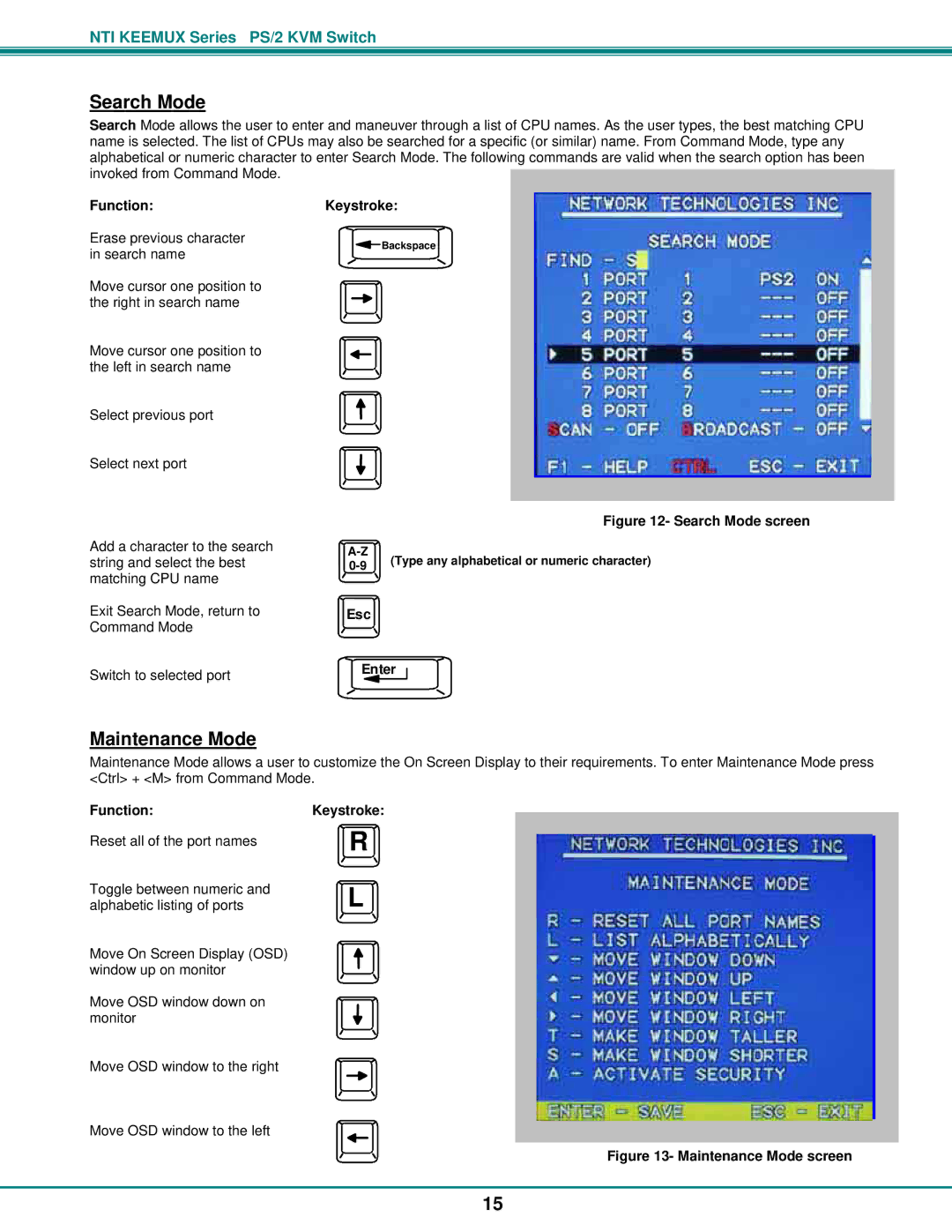 Network Technologies KEEMUX-Px operation manual Search Mode, Maintenance Mode, Esc Enter 