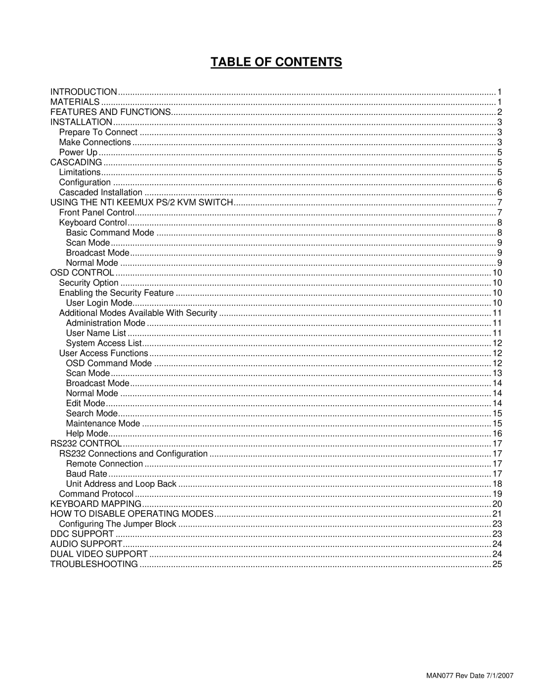 Network Technologies KEEMUX-Px operation manual Table of Contents 