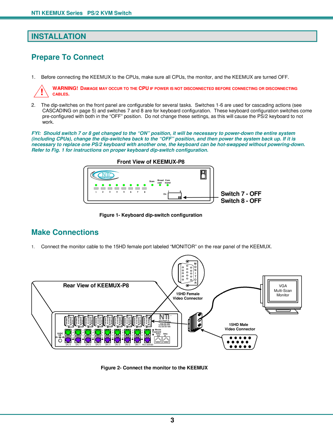 Network Technologies KEEMUX-Px operation manual Installation, Prepare To Connect, Make Connections 