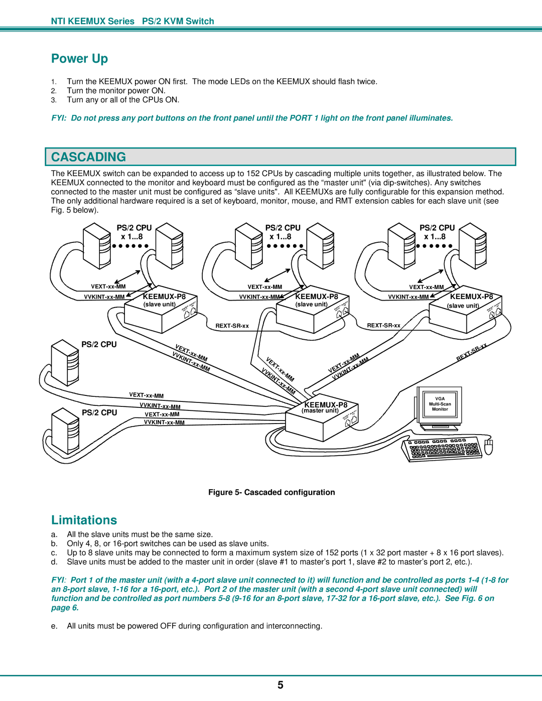 Network Technologies KEEMUX-Px operation manual Power Up, Cascading, Limitations 