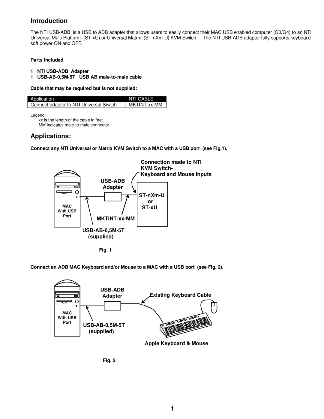 Network Technologies MAN009 manual Introduction, Applications, Usb-Adb 