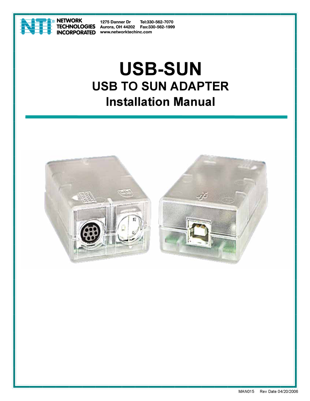 Network Technologies MAN015 installation manual Usb-Sun 