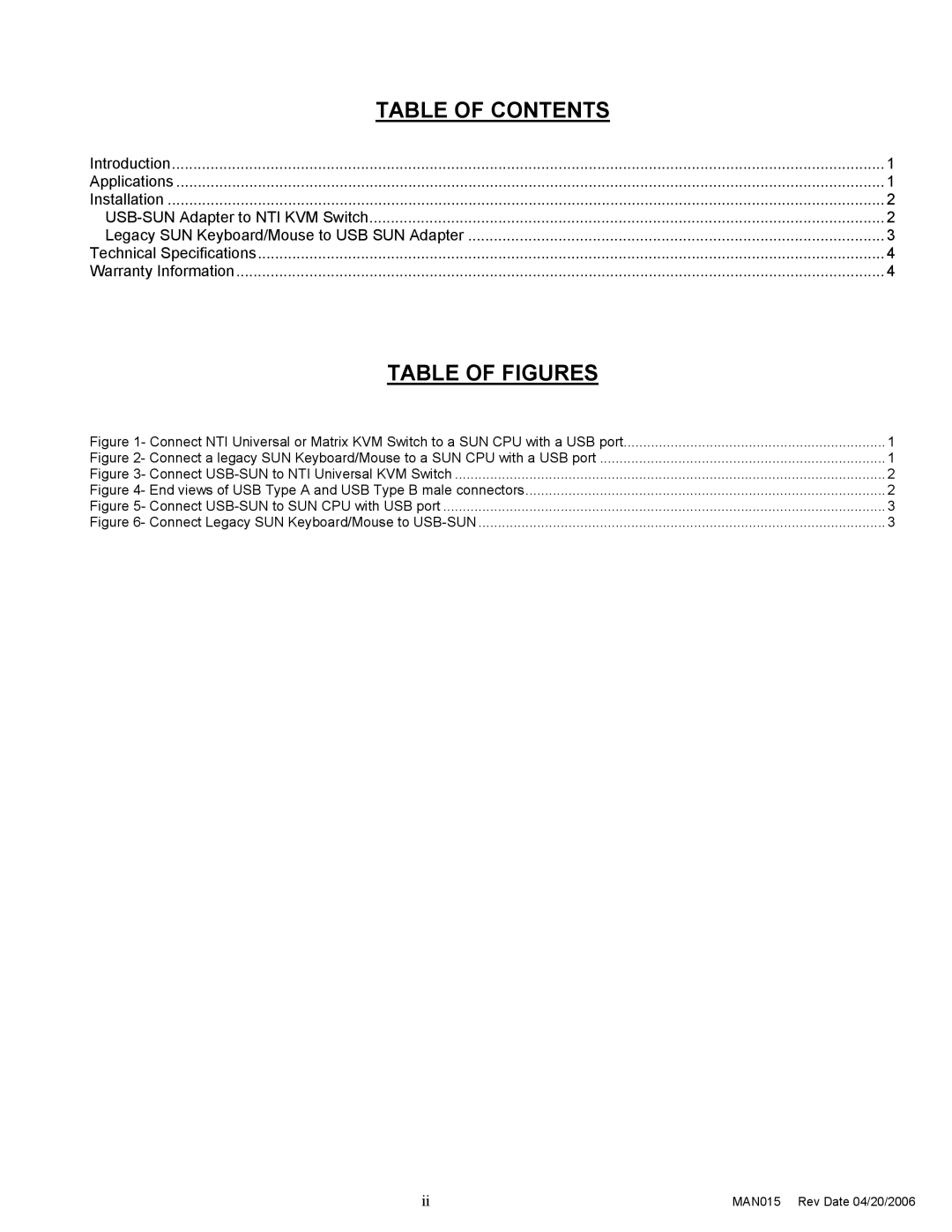 Network Technologies MAN015 installation manual Table of Figures 