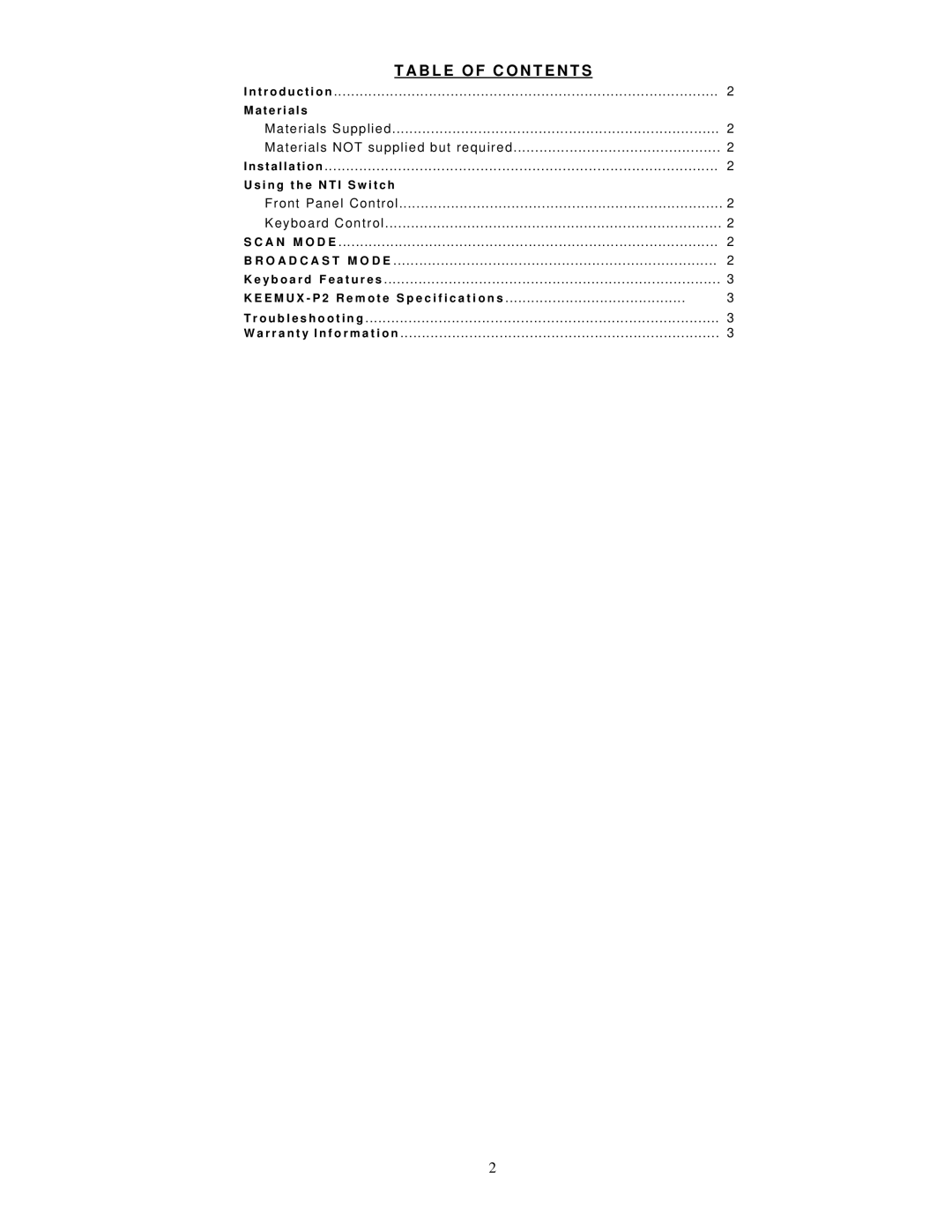 Network Technologies MAN049 manual B L E O F C O N T E N T S, A N M O D E O a D C a S T M O D E 