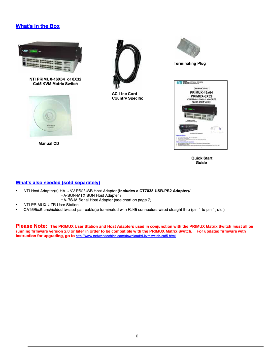 Network Technologies Primus-16X64 quick start Whats in the Box, Whats also needed sold separately 