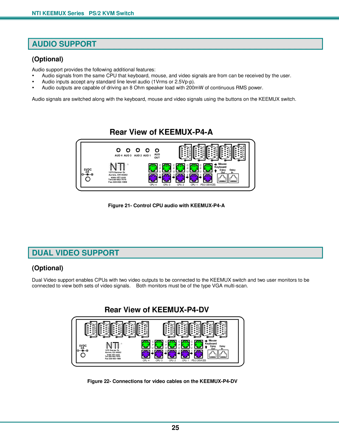 Network Technologies PS/2 KVM operation manual Audio Support, Dual Video Support 