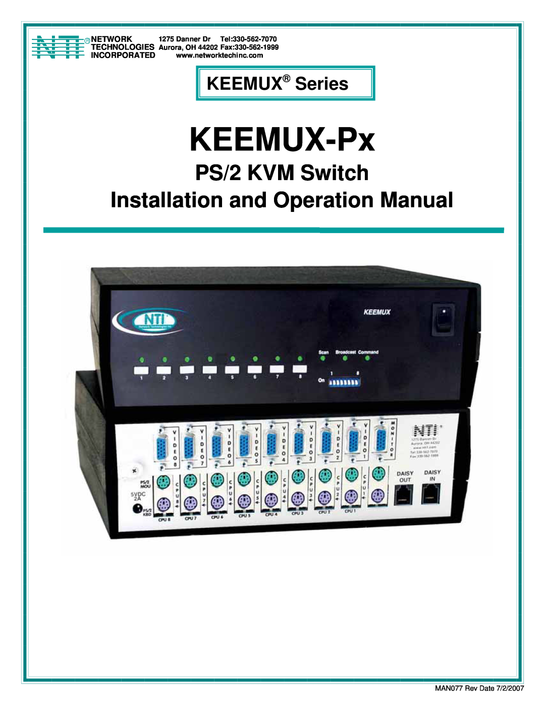 Network Technologies operation manual KEEMUX Series, R Network, Ntiincorporated, KEEMUX-Px, PS/2 KVM Switch 