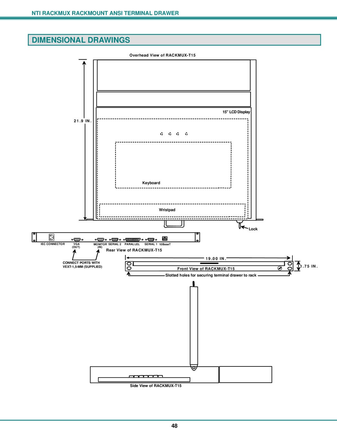 Network Technologies RACKMUX-T15, RACKMUX Series operation manual Dimensional Drawings 