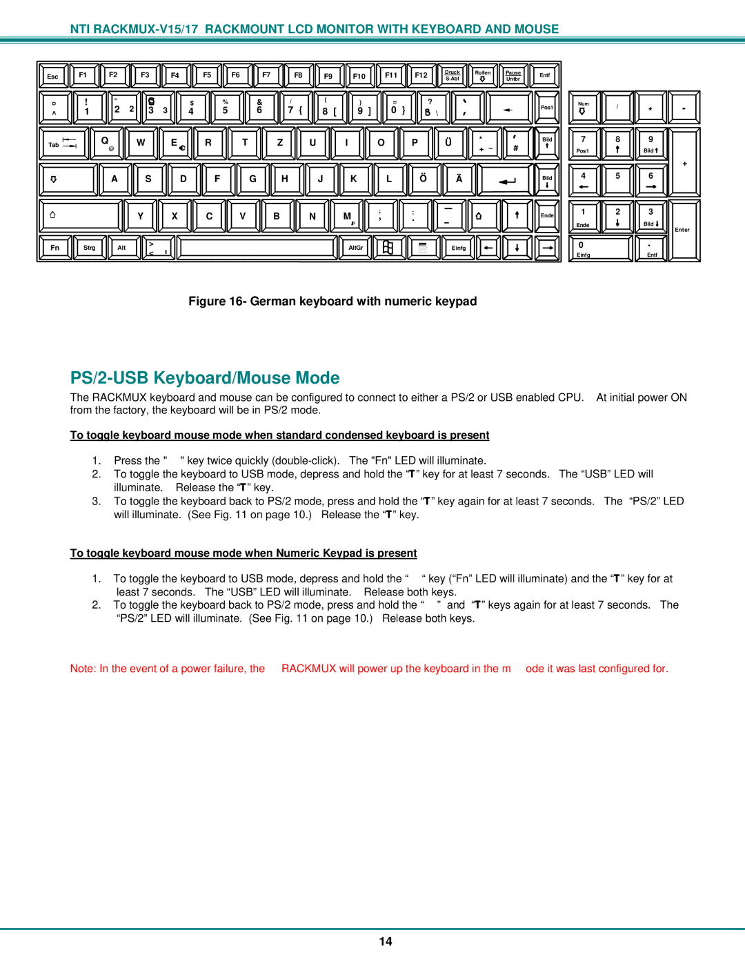 Network Technologies Rackmux-V15/17, Rackmux-D15/17 operation manual PS/2-USB Keyboard/Mouse Mode 