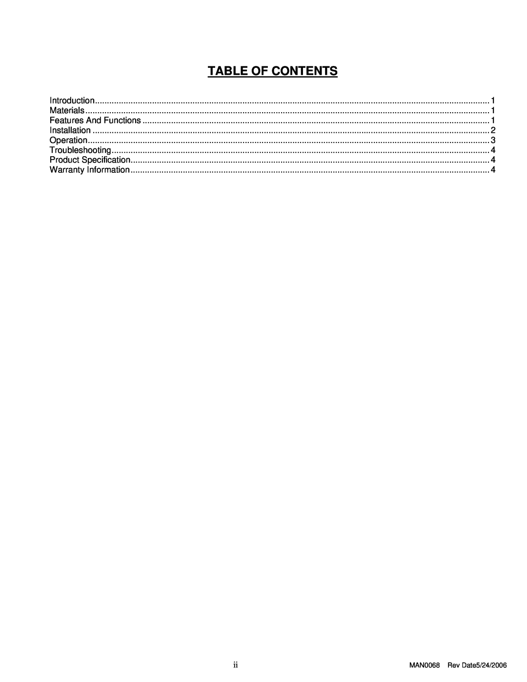 Network Technologies SE-DVI-2 Table Of Contents, MAN0068 Rev Date5/24/2006, Introduction, Materials, Installation 