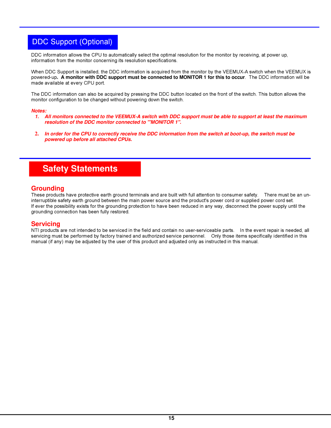 Network Technologies SM-nXm-AV-LCD operation manual DDC Support Optional, Grounding 