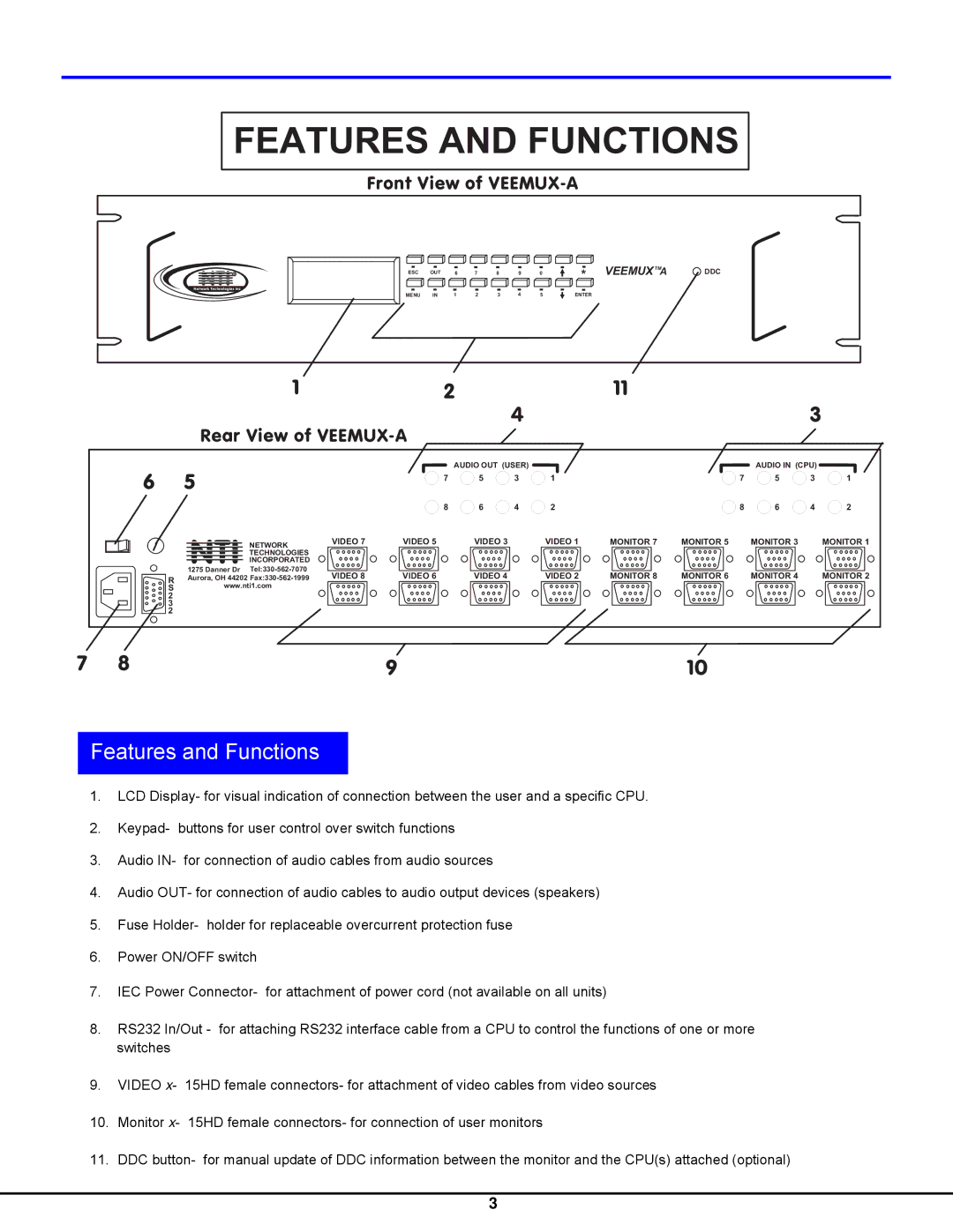 Network Technologies SM-nXm-AV-LCD operation manual Featuresandfunctions, Features and Functions 