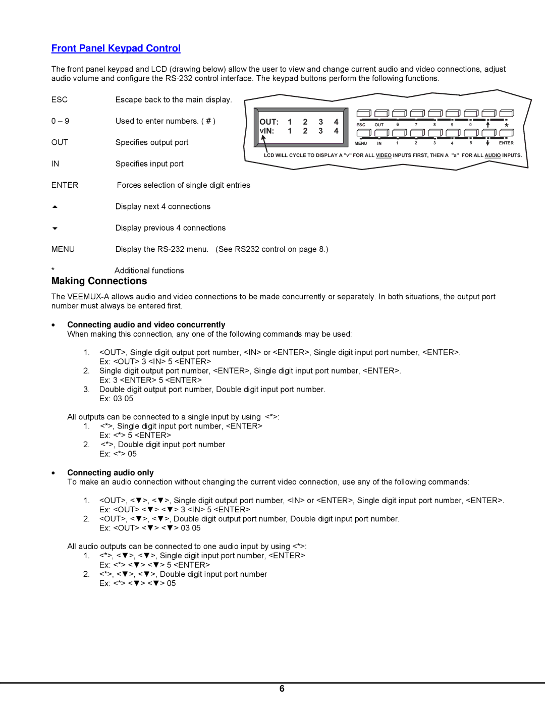 Network Technologies SM-nXm-AV-LCD operation manual Front Panel Keypad Control, Making Connections 