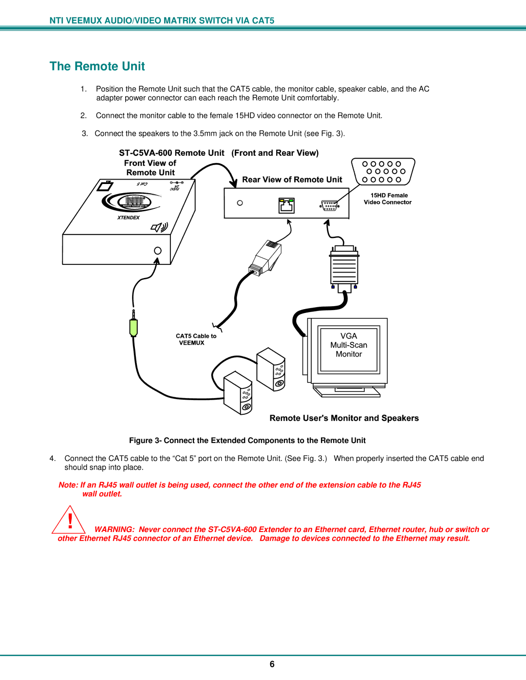 Network Technologies SM-nXm-C5AV-LCD operation manual Connect the Extended Components to the Remote Unit 