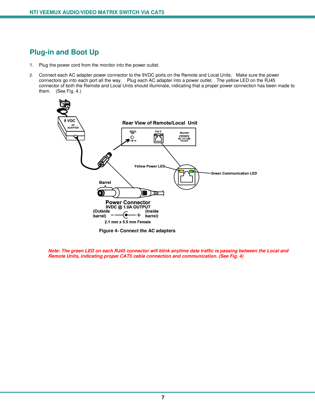 Network Technologies SM-nXm-C5AV-LCD operation manual Plug-in and Boot Up, Connect the AC adapters 