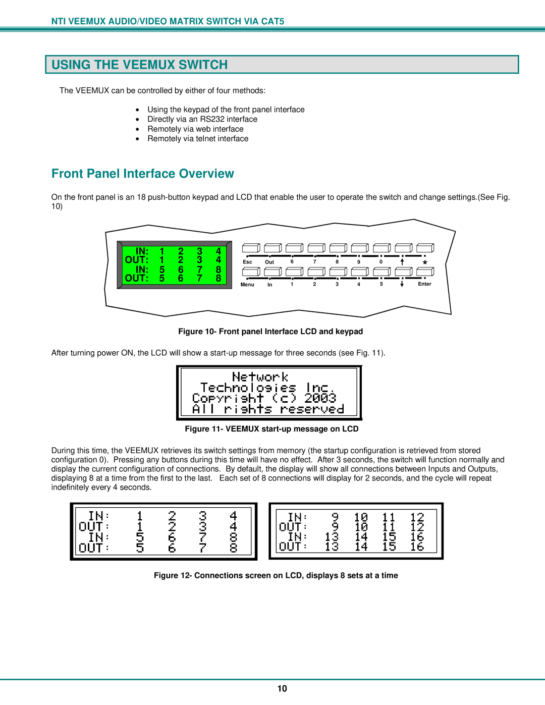 Network Technologies SM-nXm-C5AV-LCD operation manual Using the Veemux Switch, Front Panel Interface Overview 