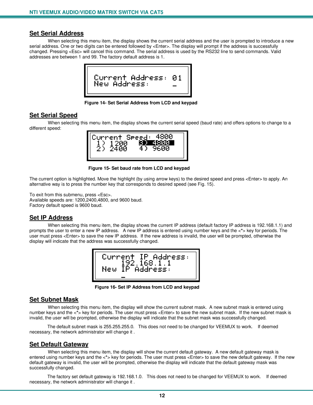 Network Technologies SM-nXm-C5AV-LCD operation manual Set Serial Address 