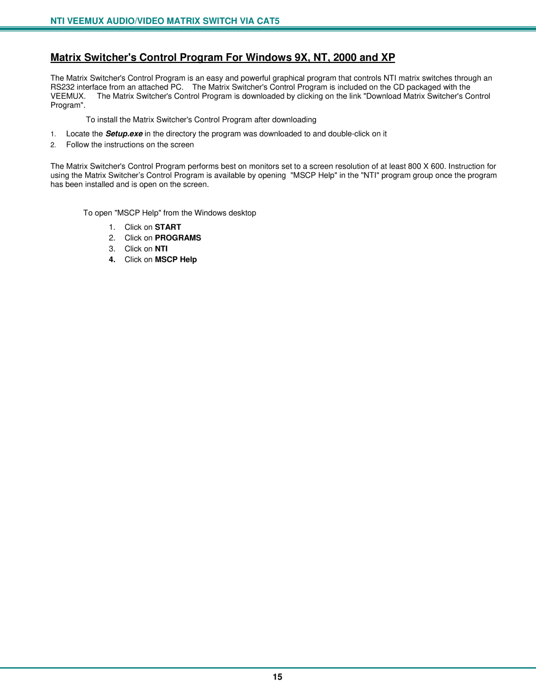 Network Technologies SM-nXm-C5AV-LCD operation manual NTI Veemux AUDIO/VIDEO Matrix Switch VIA CAT5 