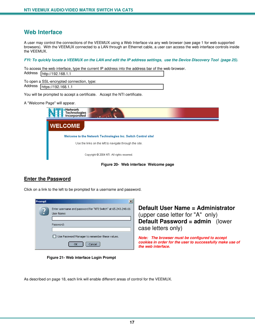 Network Technologies SM-nXm-C5AV-LCD operation manual Web Interface, Web interface Welcome 