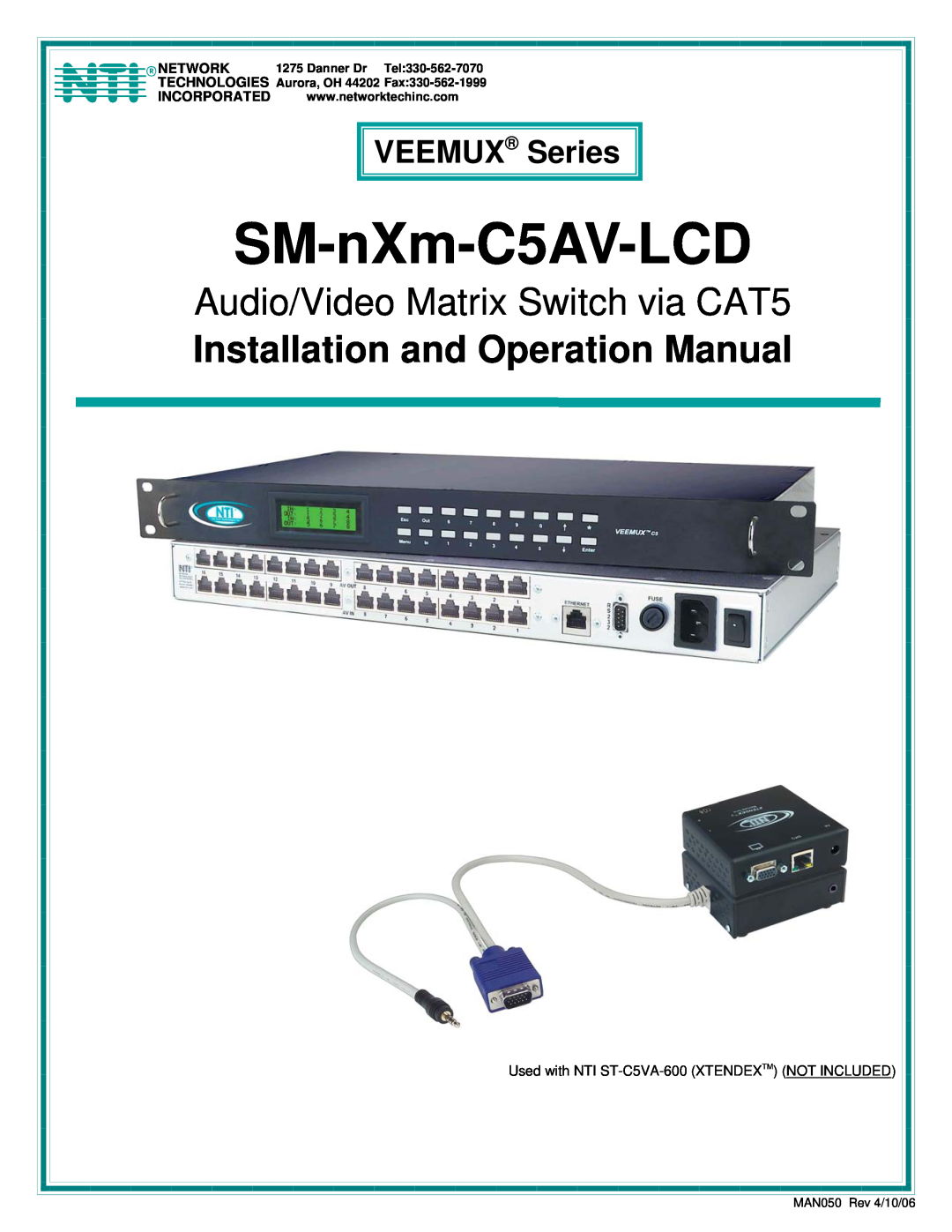 Network Technologies SM-nXm-C5AV-LCD operation manual Audio/Video Matrix Switch via CAT5, VEEMUX Series, R Network 