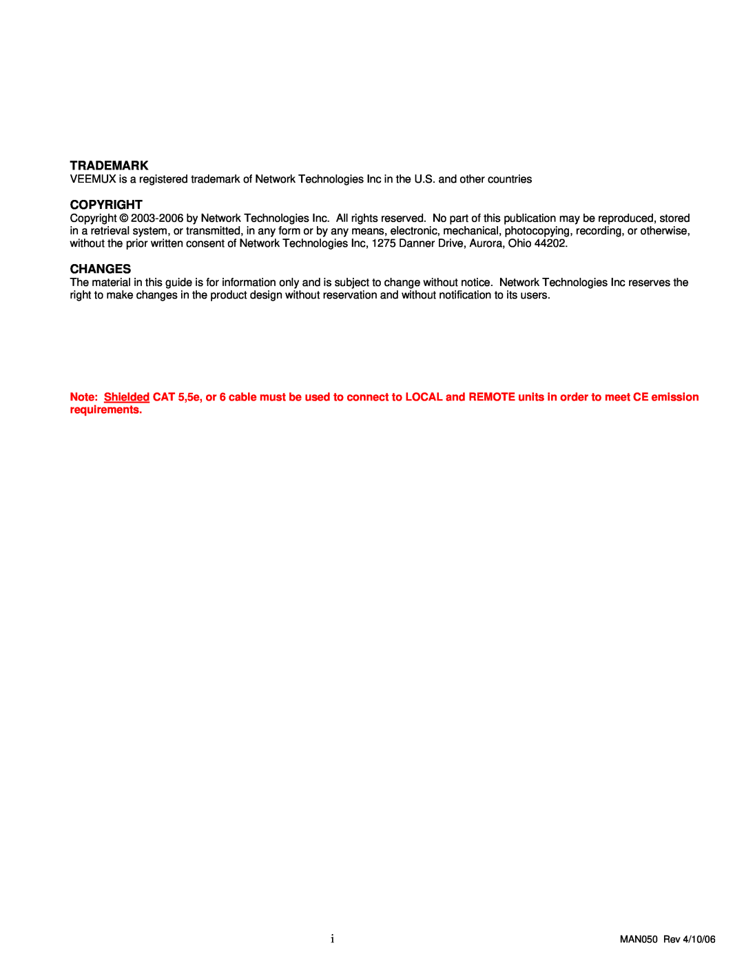 Network Technologies SM-nXm-C5AV-LCD operation manual Trademark, Copyright, Changes 