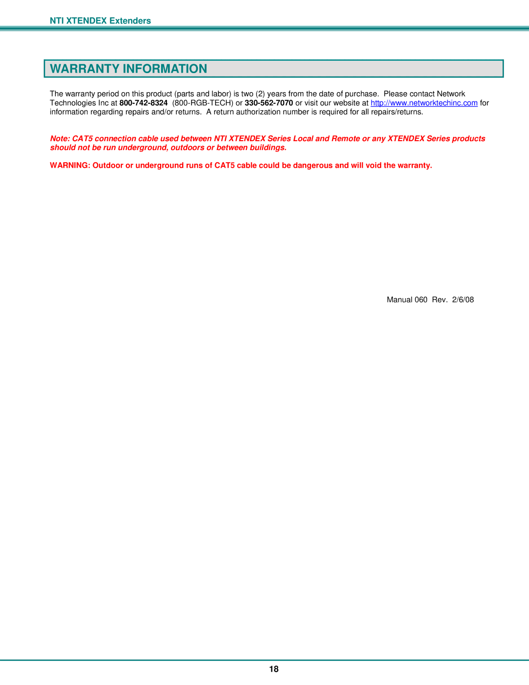 Network Technologies ST-C5KVM2ARS-1000S, ST-C5V2ARS-1000S operation manual Warranty Information 