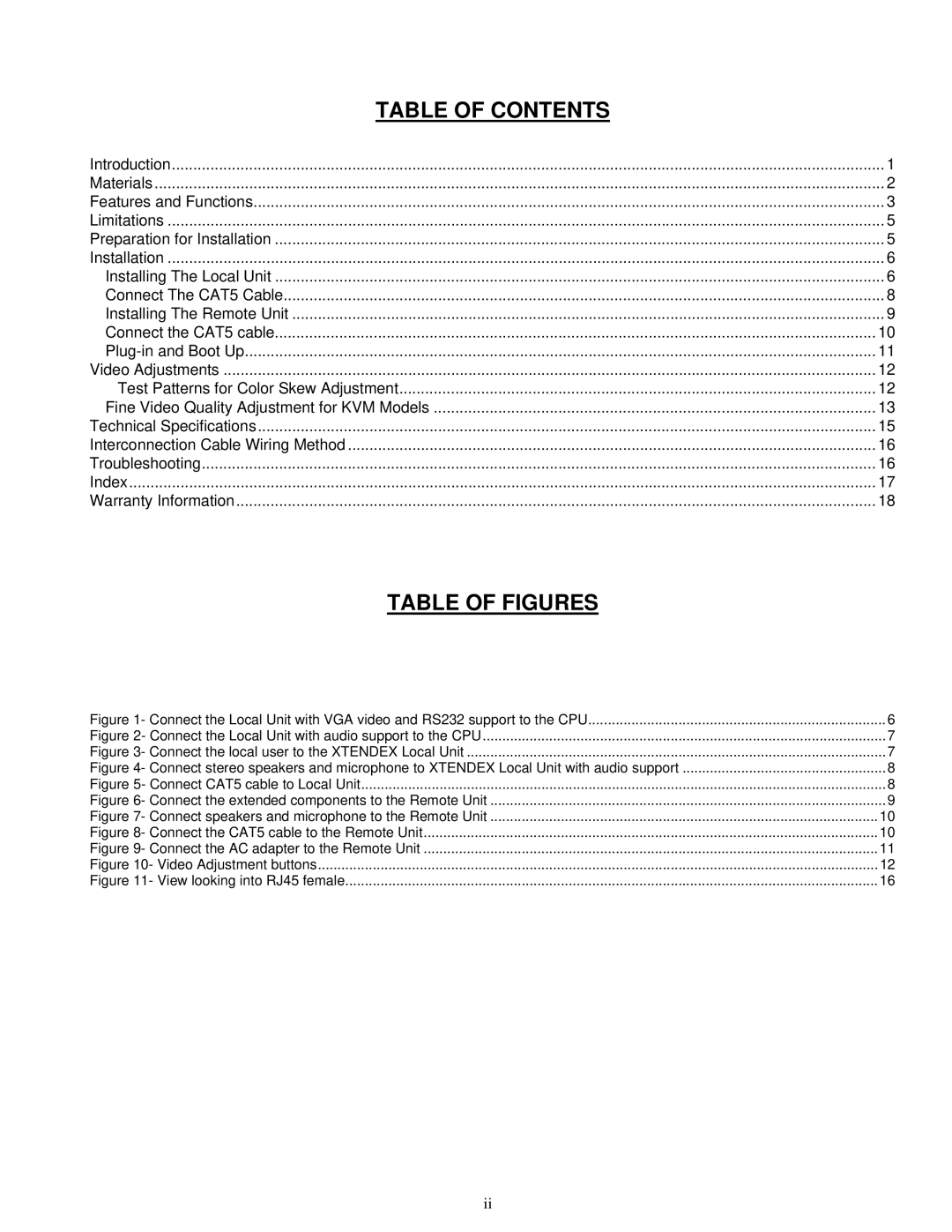 Network Technologies ST-C5KVM2ARS-1000S, ST-C5V2ARS-1000S operation manual Table of Figures 