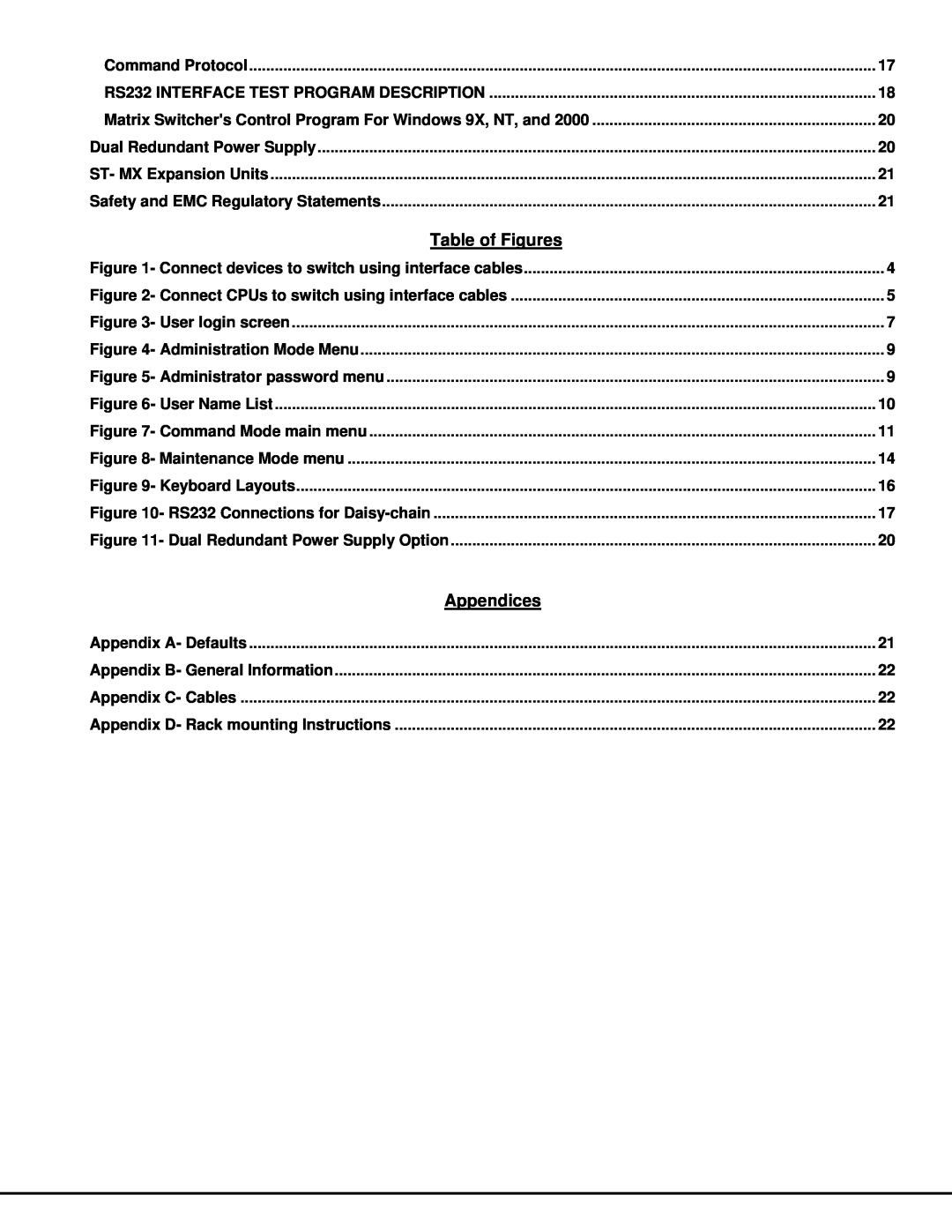 Network Technologies ST-NXM-U-HD manual Table of Figures, Appendices 