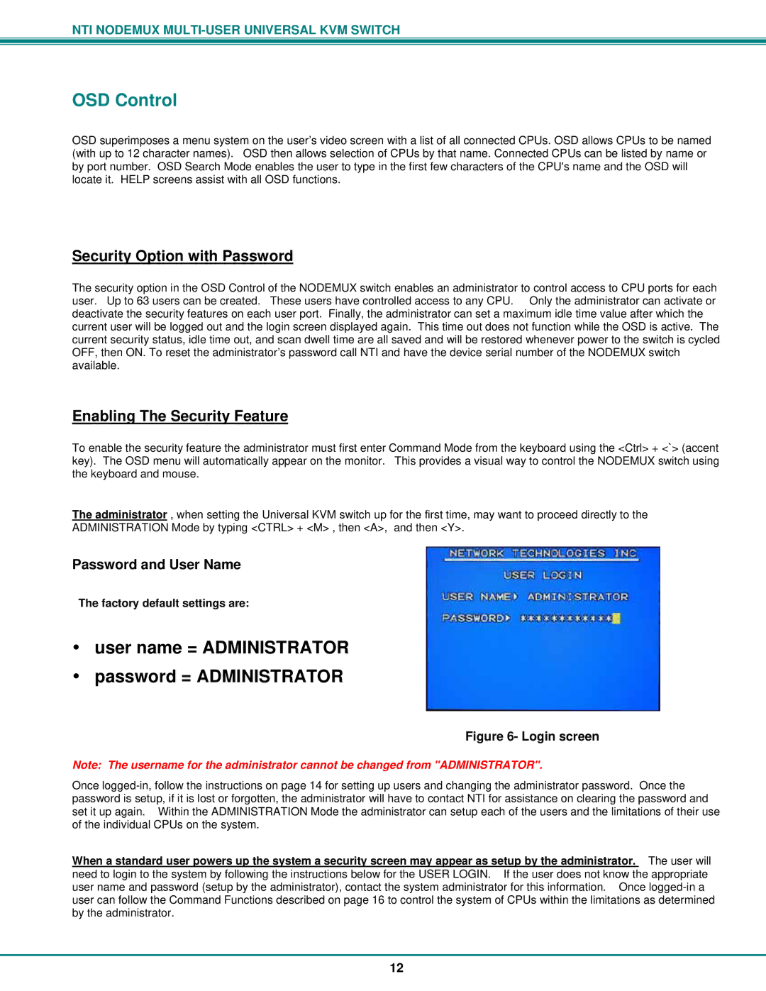 Network Technologies ST-nXm-U operation manual OSD Control, Security Option with Password, Enabling The Security Feature 