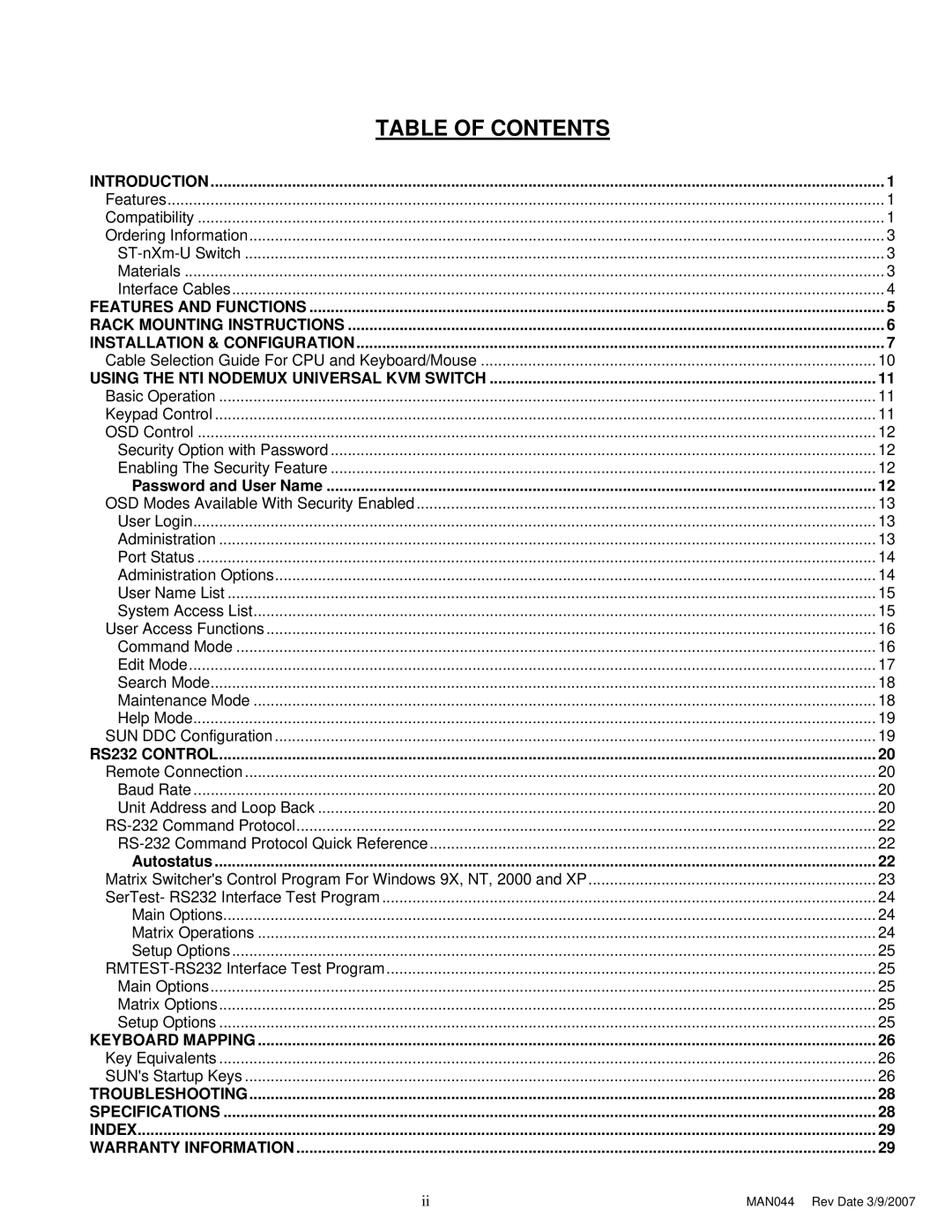 Network Technologies ST-nXm-U operation manual Table of Contents 