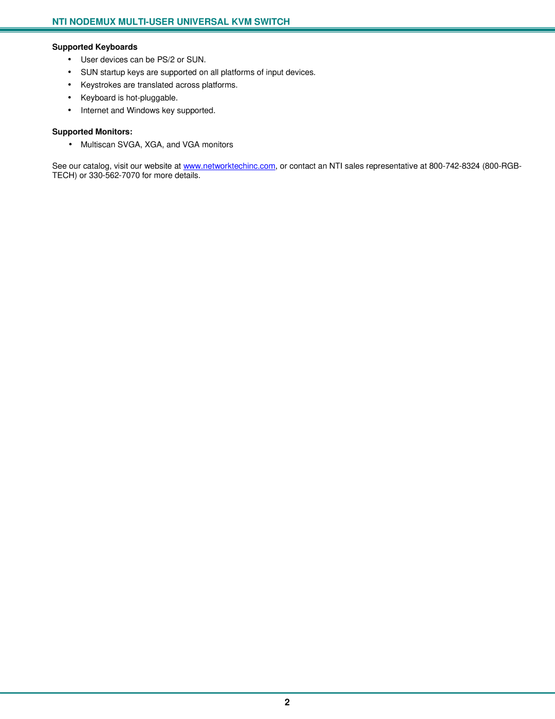 Network Technologies ST-nXm-U operation manual Supported Keyboards, Supported Monitors 