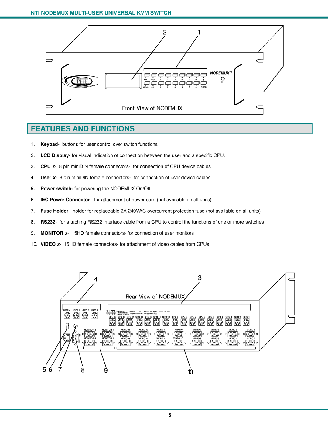 Network Technologies ST-nXm-U operation manual Features and Functions, Nti 