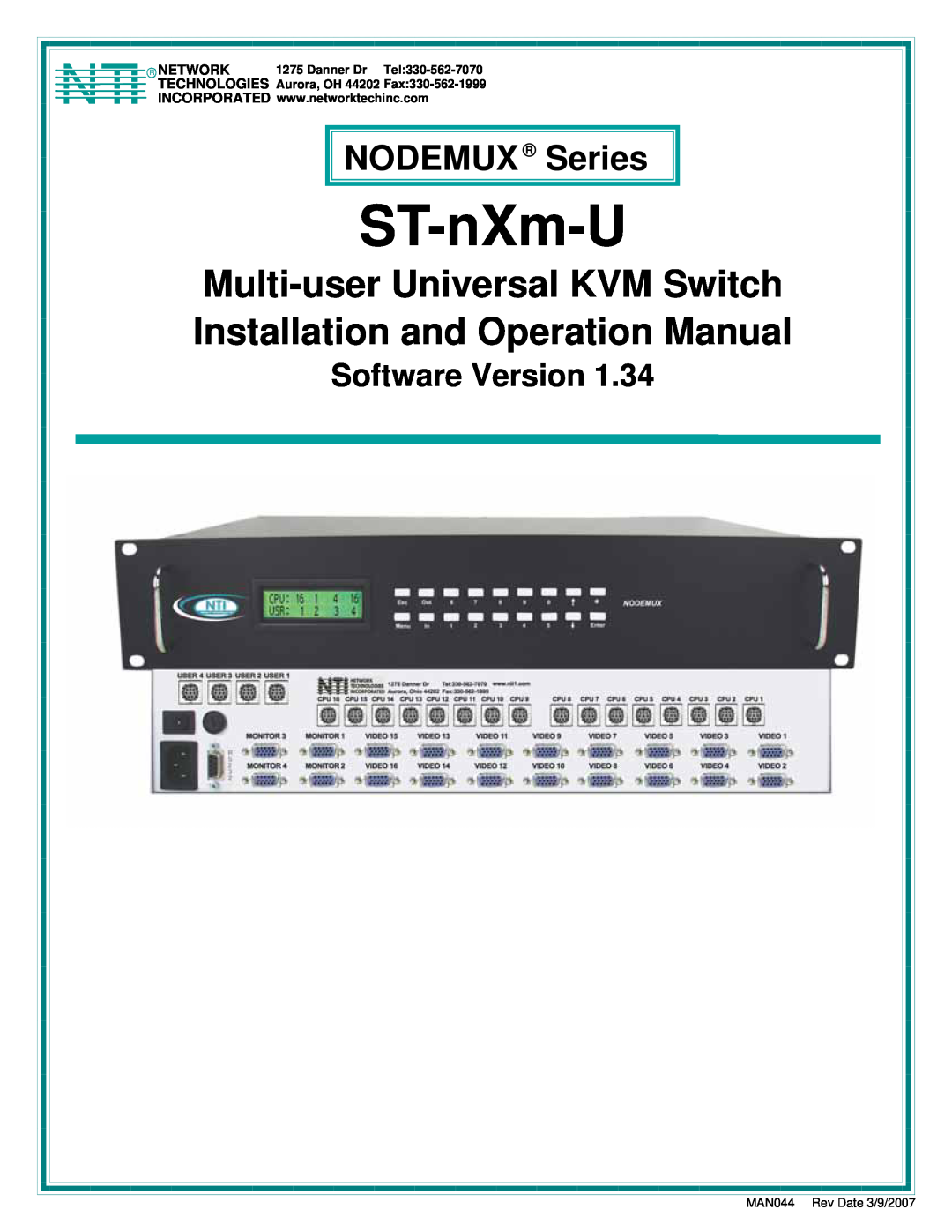 Network Technologies ST-nXm-U operation manual Multi-user Universal KVM Switch, Installation and Operation Manual 
