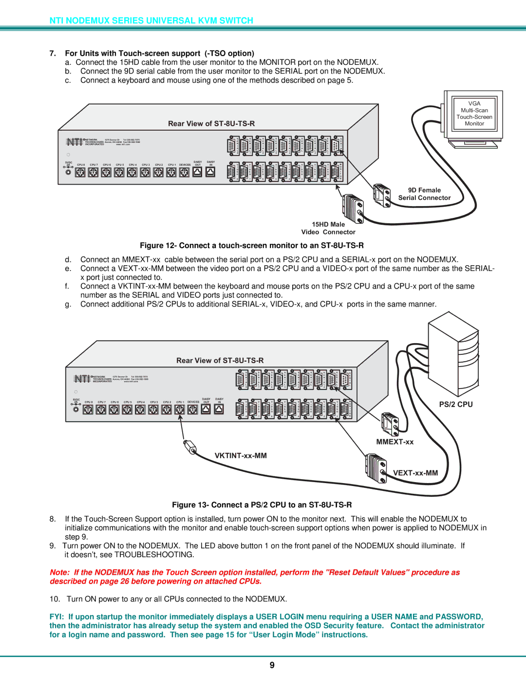 Network Technologies ST-xU operation manual For Units with Touch-screen support -TSO option 